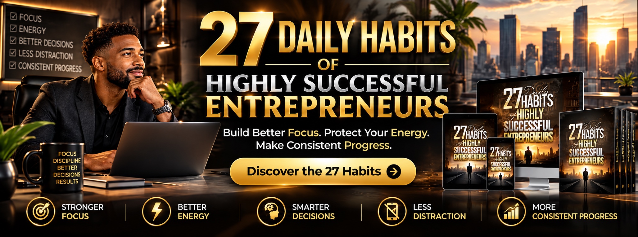 27 Daily Habits of Highly Successful Entrepreneurs — build better focus, protect your energy, make smarter decisions, and progress consistently.